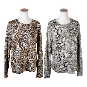 SET OF 2 Kim Rogers Animal Print Long Sleeve Tops XL – Zebra & Abstract Duo